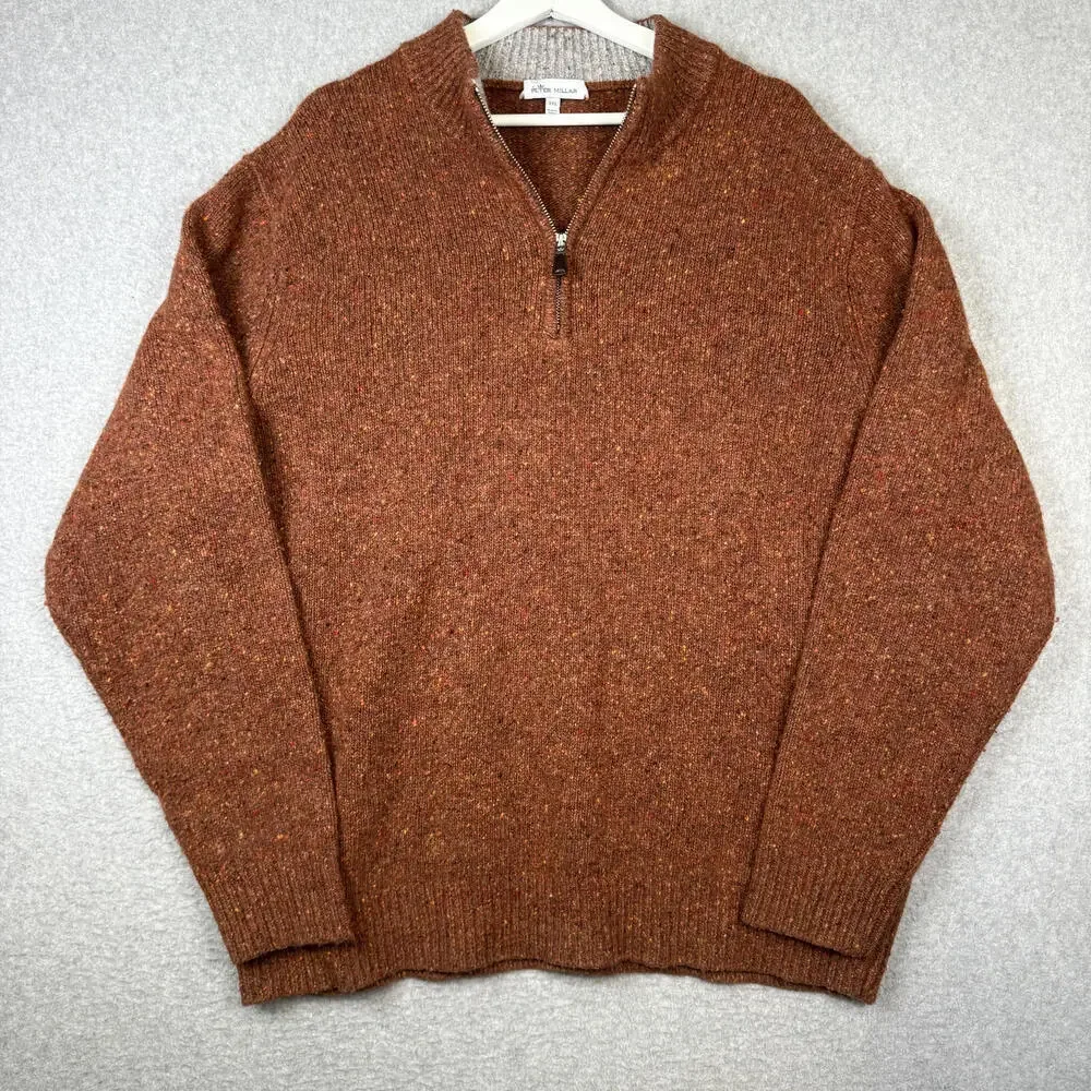 Peter Millar Donegal 1/4 Zip Golf Sweater Mens 2XL Alpaca Burnt Orange MSRP $278